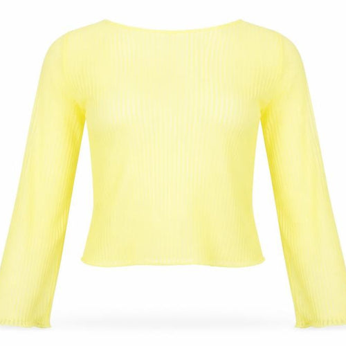 ASOS Womens Yellow Striped Polyester Cropped T-Shirt Size 8 Boat Neck