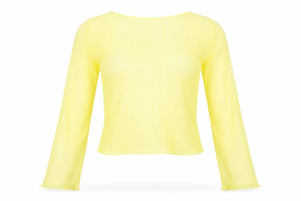 ASOS Womens Yellow Striped Polyester Cropped T-Shirt Size 8 Boat Neck