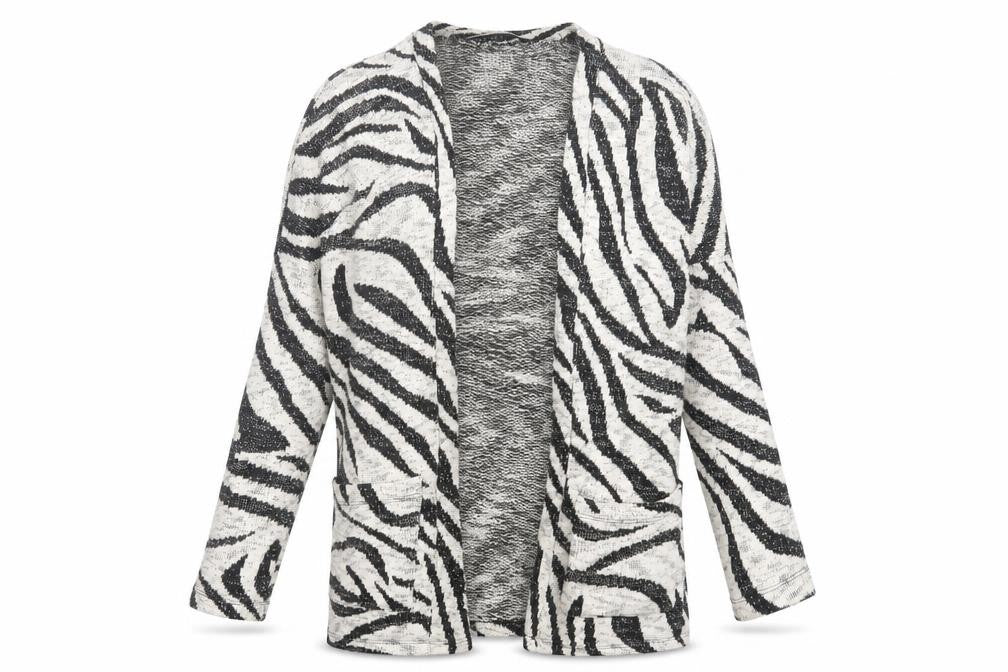 Stradivarius Womens Beige V-Neck Animal Print Cotton Cardigan Jumper Size S
