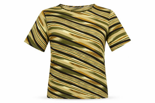 Front view of Dian Dian Tong women’s multicoloured striped polyester basic t-shirt, size M, round neck