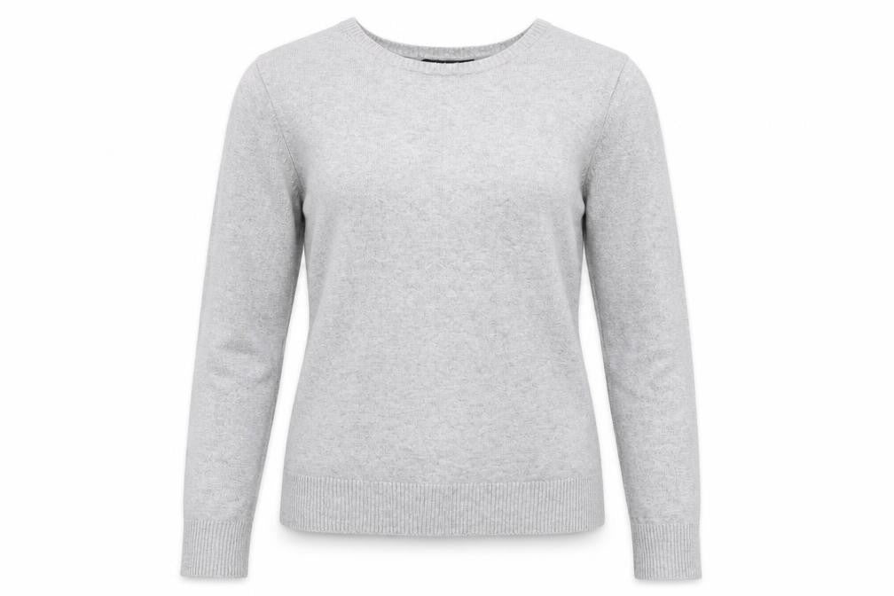 Front view of Atmosphere women’s grey round neck viscose jumper, size UK 12