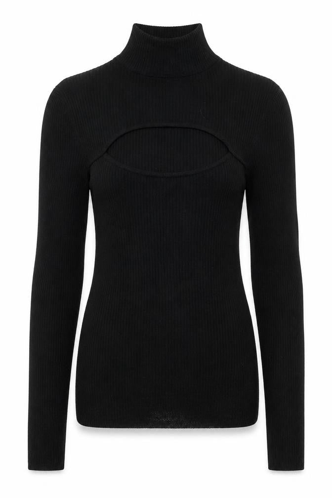 Divided by H&M Womens Black Mock Neck Viscose Pullover Jumper Size XS - Cut Out Chest