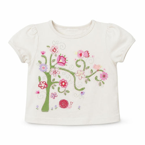 BHS Baby White Floral Cotton Pullover T-Shirt Size 9-12 Months Crew Neck Pullover - Tree And Flowers