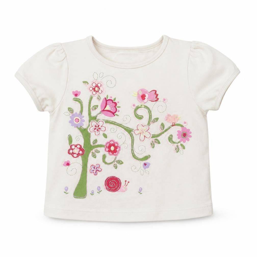 BHS Baby White Floral Cotton Pullover T-Shirt Size 9-12 Months Crew Neck Pullover - Tree And Flowers