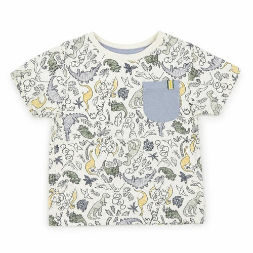 Jarvis Archer Boys White Geometric Cotton Pullover T-Shirt Size 2-3 Years Crew Neck Pullover - Dinosaur Print