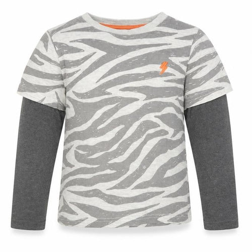 F&F Boys Grey Animal Print Cotton Pullover T-Shirt Size 5-6 Years Crew Neck Pullover - Zebra Print