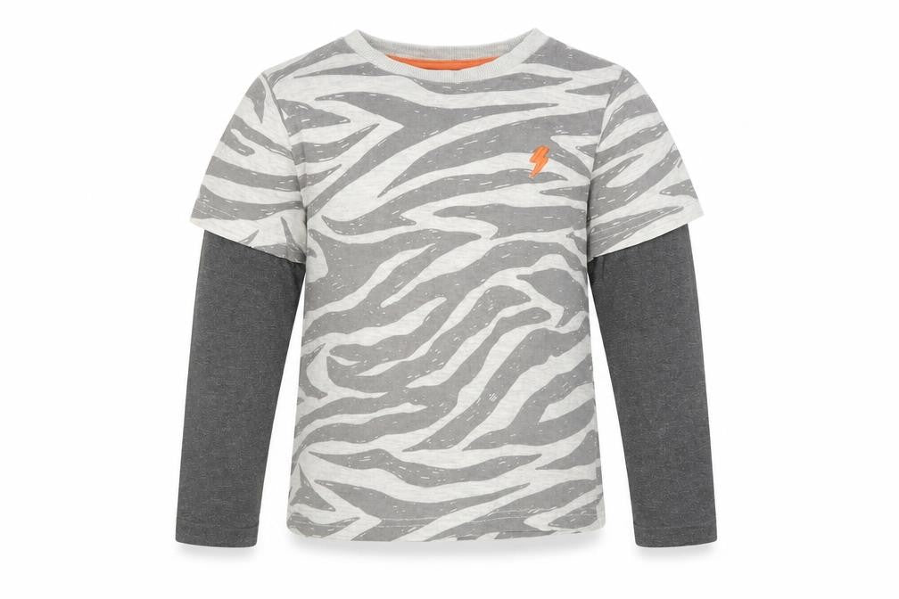 F&F Boys Grey Animal Print Cotton Pullover T-Shirt Size 5-6 Years Crew Neck Pullover - Zebra Print