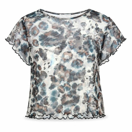 Topshop Womens Grey Animal Print Nylon Basic T-Shirt Size 10 Crew Neck