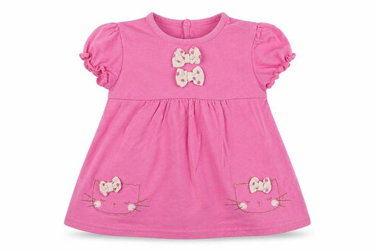 Front view of Next girls’ pink geometric cotton a-line, size 3-6, months round neck button - cat