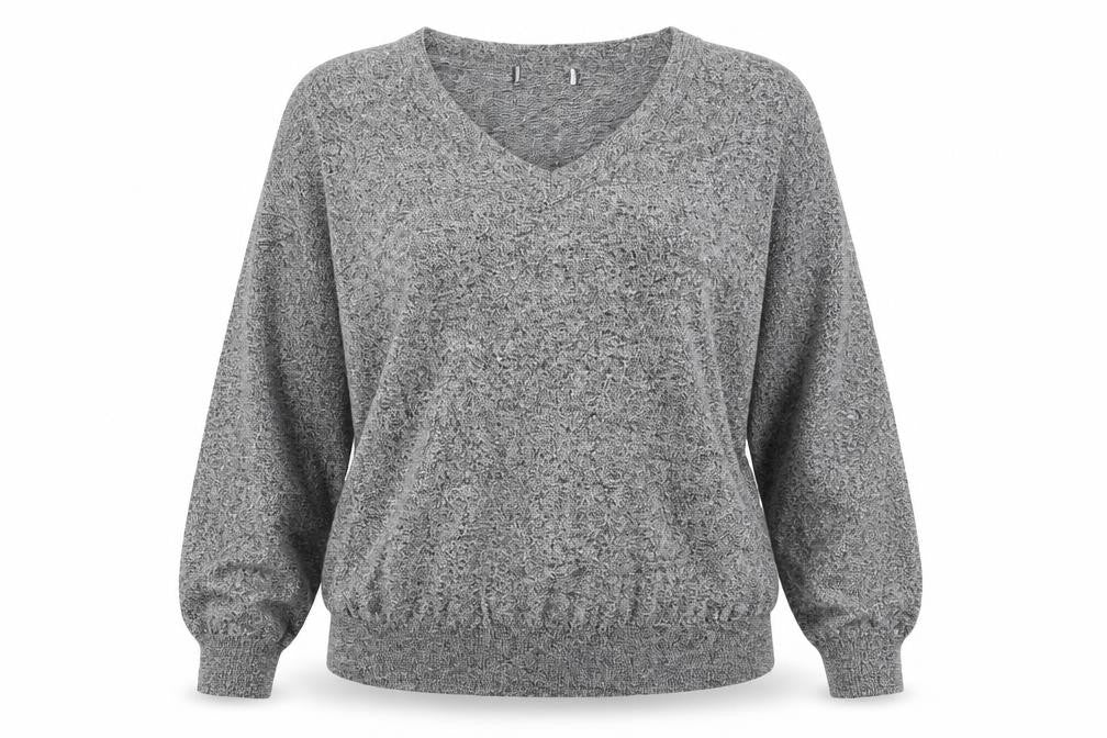Front view of Marks & Spencer women’s grey round neck cotton jumper, size UK 14