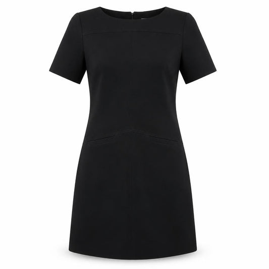 Front view of South women’s black polyester a-line, size UK 8, boat neck zip