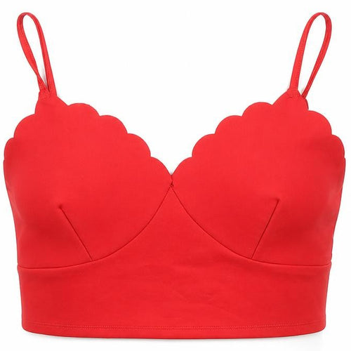 New Look Womens Red Polyester Cropped Tank Size 10 Sweetheart - Scalloped Edging