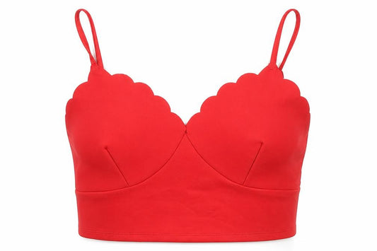 Front view of New Look women’s red polyester cropped tank, size UK 10, sweetheart - scalloped edging
