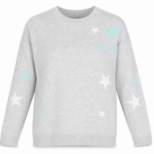 Dunnes Stores Womens Grey Round Neck Geometric Viscose Pullover Jumper Size S - Stars