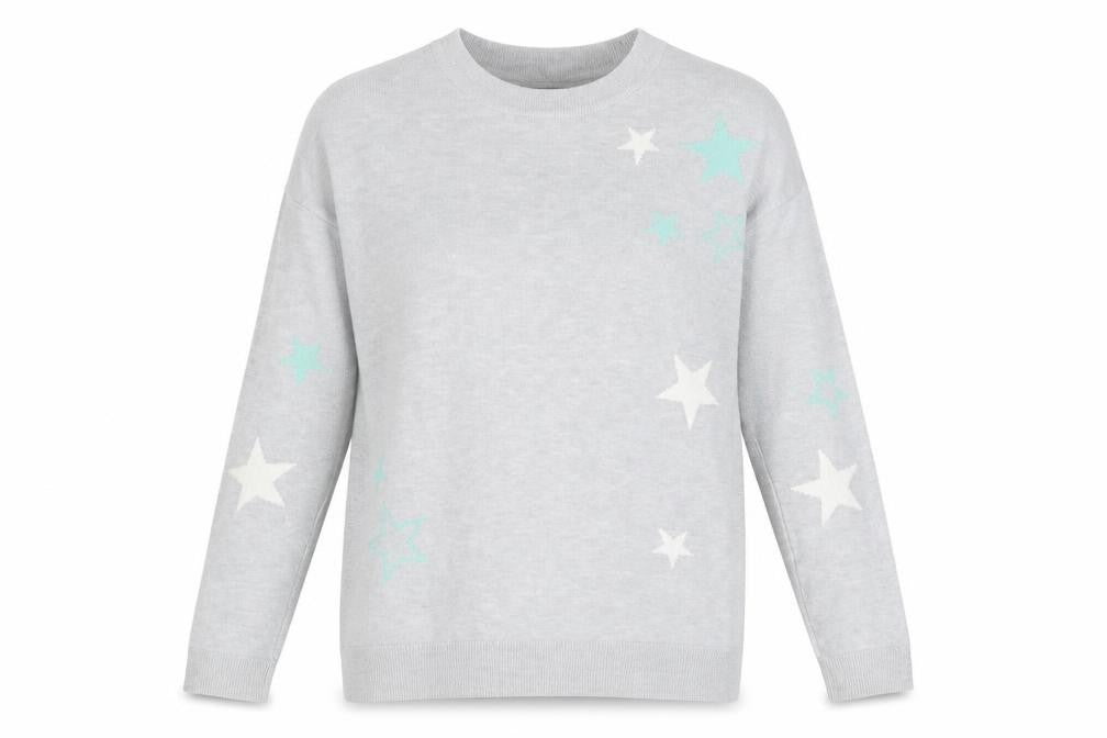Dunnes Stores Womens Grey Round Neck Geometric Viscose Pullover Jumper Size S - Stars