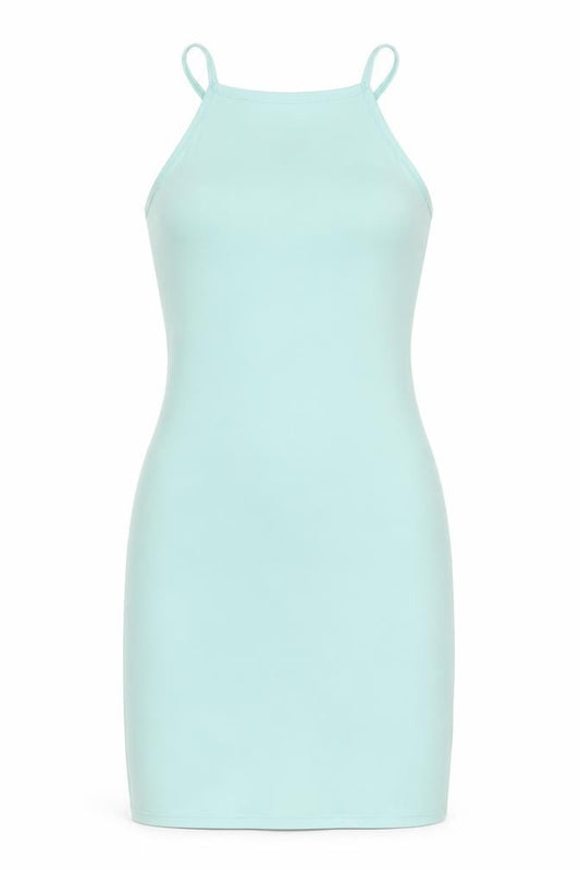 Front view of Gems women’s blue polyester mini, size S, round neck pullover
