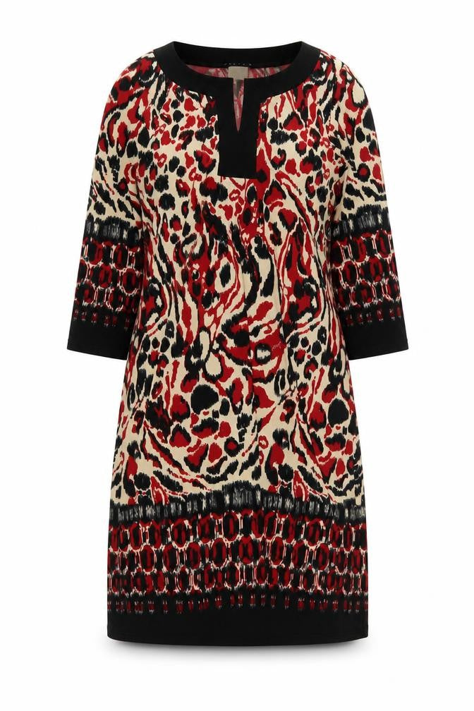 Front view of Tiana B. women’s multicoloured geometric polyester a-line, size S, v-neck pullover