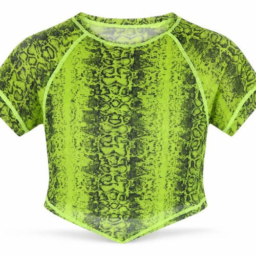 SheIn Womens Green Animal Print Polyester Cropped T-Shirt Size S Round Neck - Snake pattern