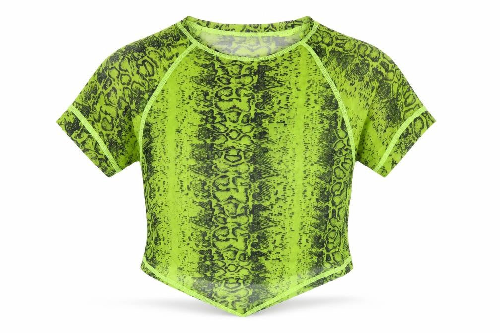 SheIn Womens Green Animal Print Polyester Cropped T-Shirt Size S Round Neck - Snake pattern