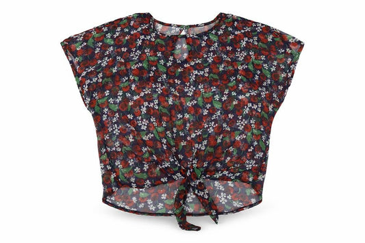 Front view of Atmosphere women’s multicoloured geometric polyester basic blouse, size UK 8, round neck