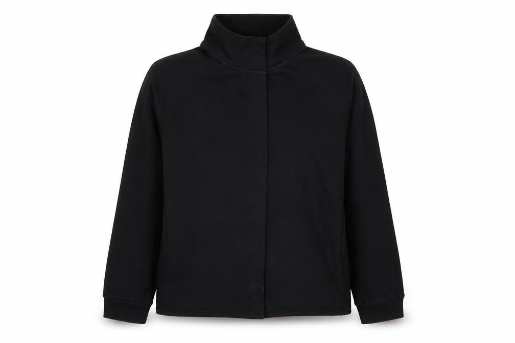 Front view of OVS women’s black cotton pullover sweatshirt, size L, button
