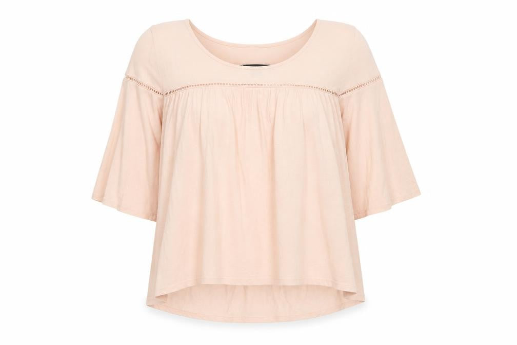 Front view of Atmosphere women’s pink viscose basic blouse, size UK 16, scoop neck