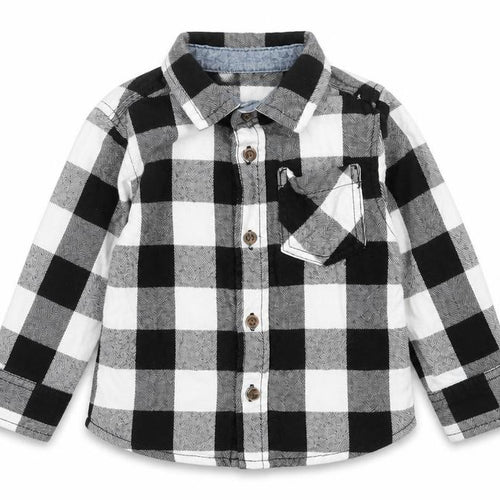 Urban Rascals Girls Black Check Cotton Basic Button-Up Size 12-18 Months Collared Button - Pocket Detail