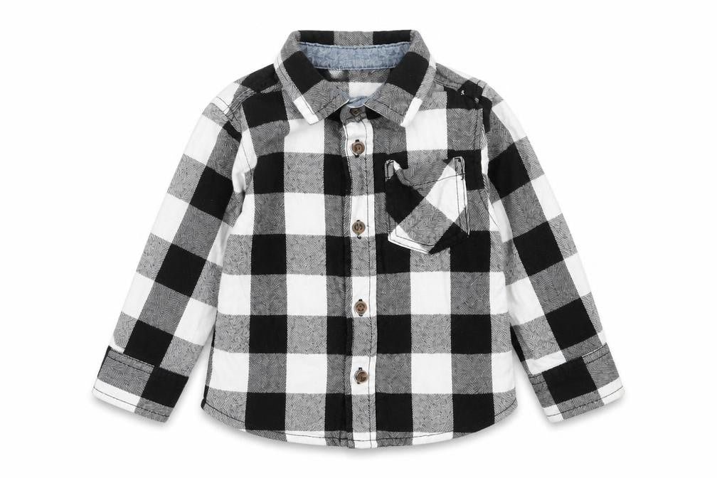 Urban Rascals Girls Black Check Cotton Basic Button-Up Size 12-18 Months Collared Button - Pocket Detail
