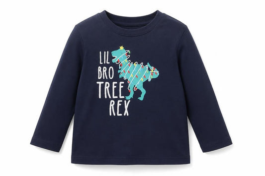 Front view of Very boys’ blue cotton basic casual, size 12-18, months crew neck pullover - lil bro tree rex
