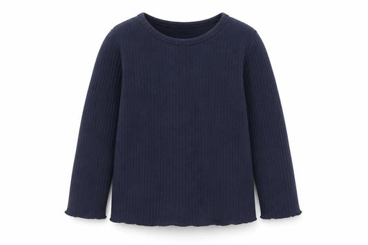 Front view of F&F girls’ blue cotton basic t-shirt, size 18-24, months round neck pullover