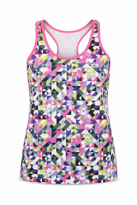 Front view of Millie & Gym women’s multicoloured geometric polyester basic tank, size L, round neck pullover