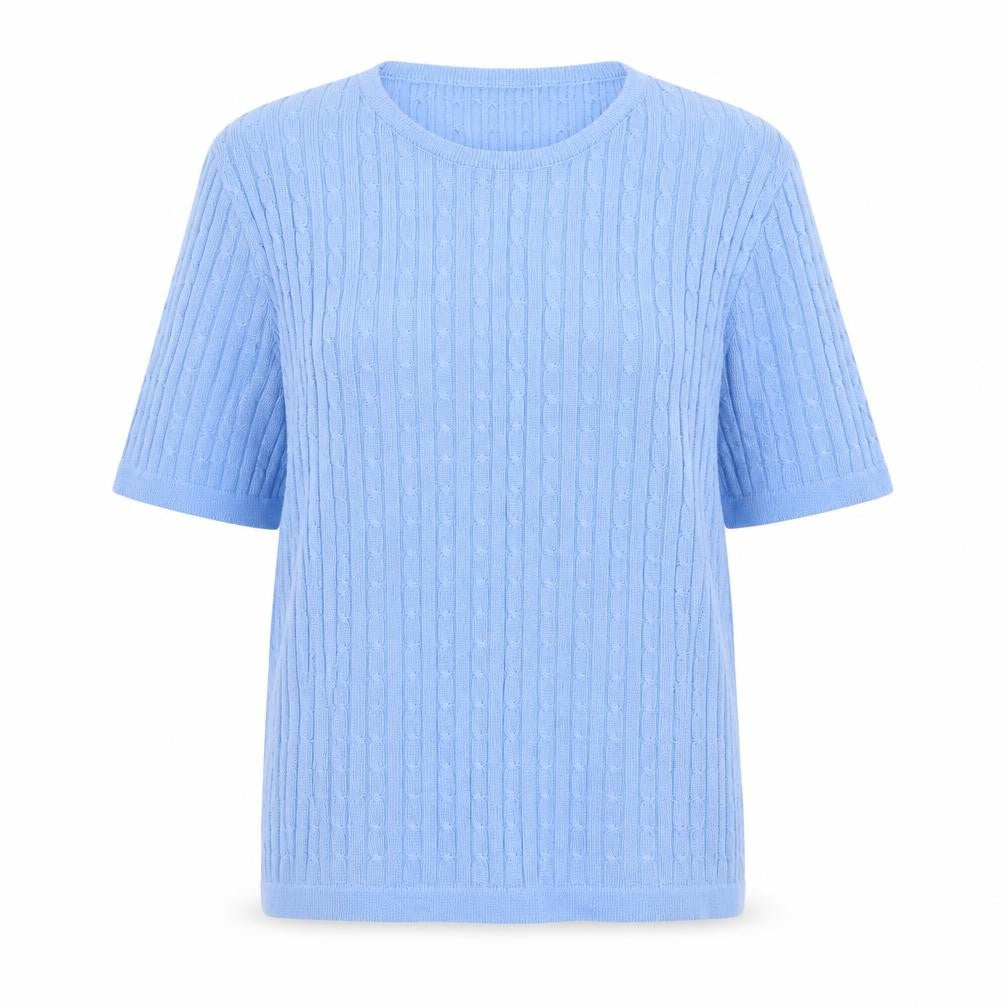 Front view of Canda women’s blue round neck acrylic jumper, size M