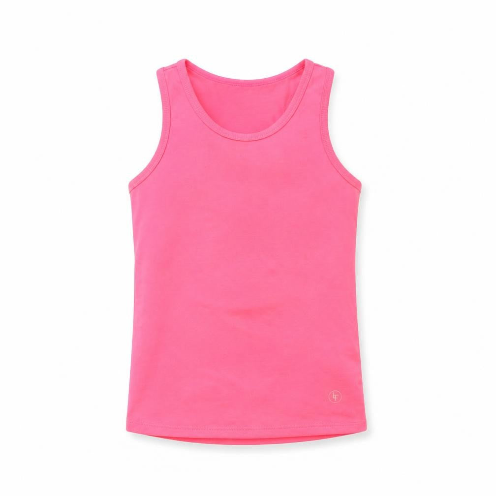 Front view of Leigh Tucker Willow girls’ pink polyester pullover tank, size 3-4, years round neck pullover - cut out