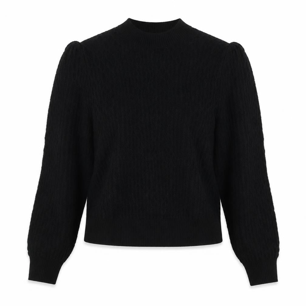 Front view of Wild Pony women’s black round neck acrylic jumper, size S