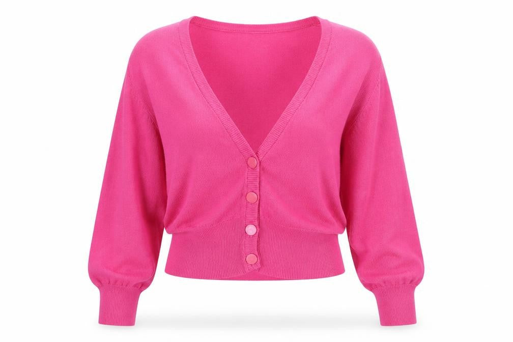 Tina Taylor Womens Pink V-Neck Acrylic Cardigan Jumper Size S