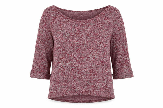 Front view of New Look women’s red boat neck geometric polyester jumper, size UK 14
