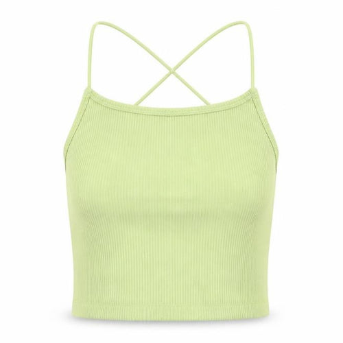 STR Womens Green Polyamide Camisole Tank Size S Round Neck - Ribbed Cross Back