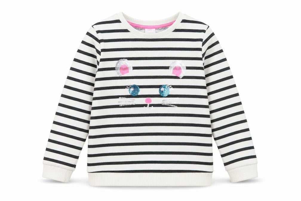 Front view of Preworn girls’ white striped polyester pullover sweatshirt, size 6, years pullover - mouse