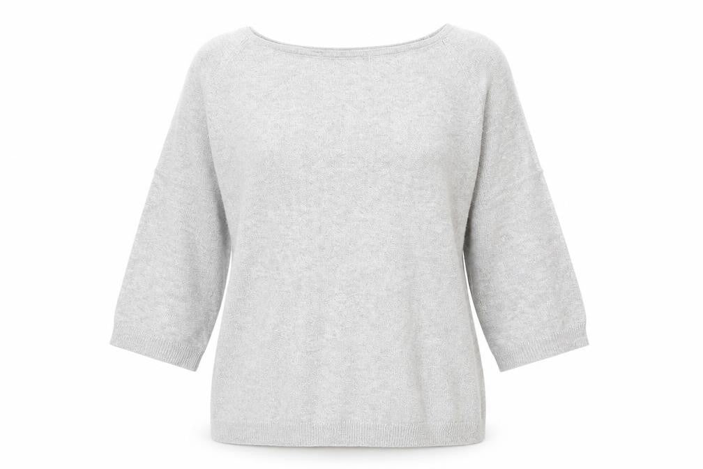 Front view of Dunnes women’s silver round neck viscose jumper, size M
