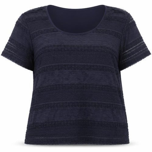 Preworn Womens Blue Polyester Basic T-Shirt Size L Scoop Neck - Lace Detail