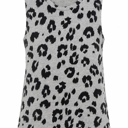 Clothing & Co Womens Grey Animal Print Cotton Basic Tank Size 10 Round Neck - Leopard Print