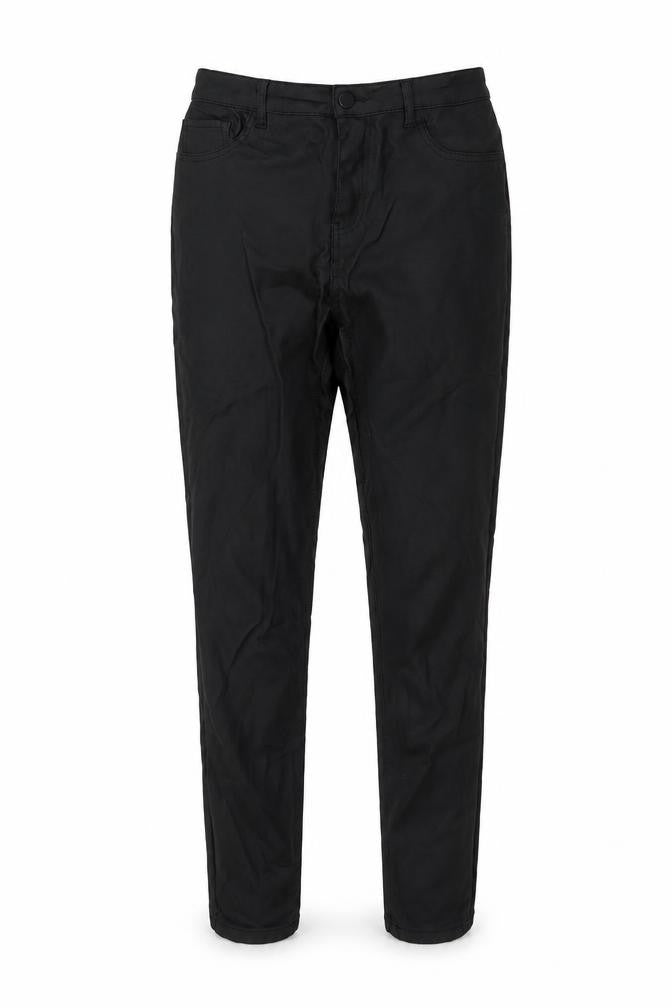 Front view of Gallery women’s black polyester trousers, size UK 14, 28-inch leg regular button