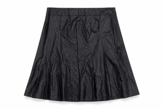 Front view of Marks & Spencer women’s black polyester a-line skirt, size L, zip