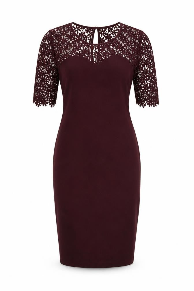 Front view of Apricot women’s red polyester bodycon, size UK 10, round neck zip