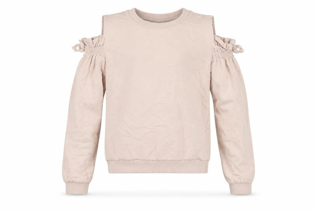 Front view of Candy girls’ pink cotton pullover sweatshirt, size 13, years