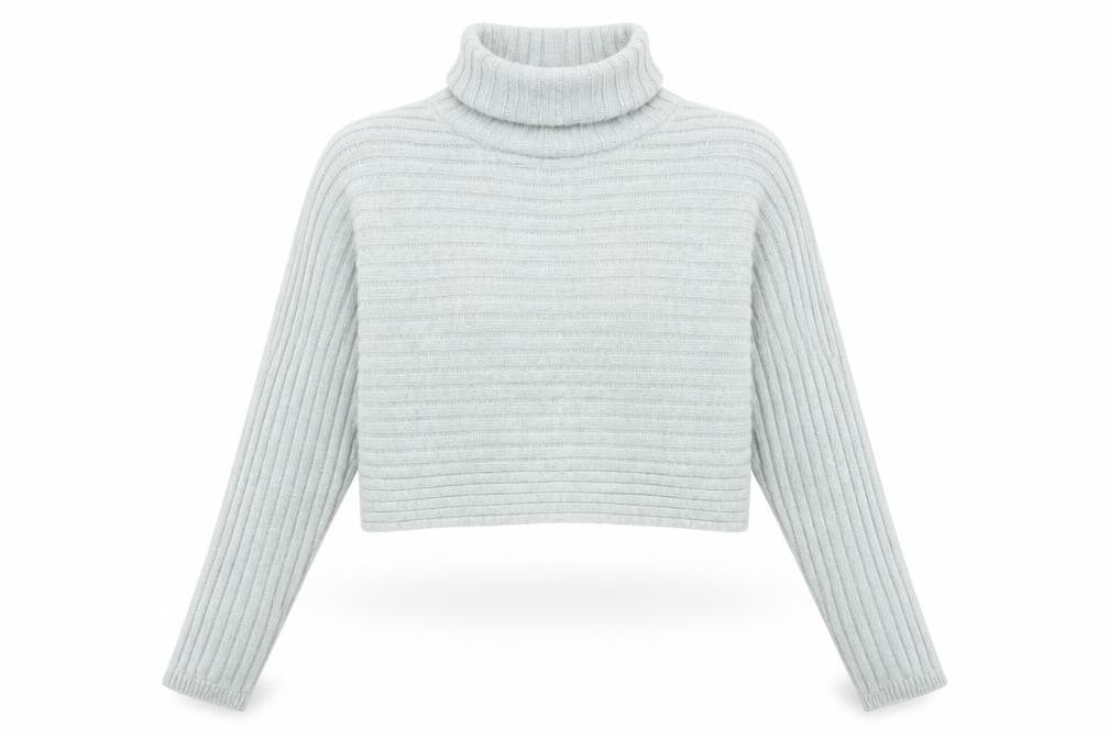 Front view of New Look women’s grey roll neck acrylic jumper, size S, - cropped