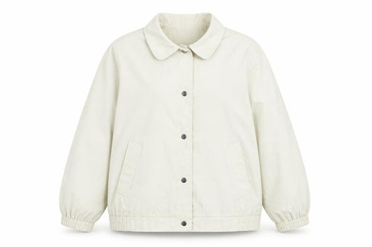Front view of Damart women’s beige jacket, size UK 16, button