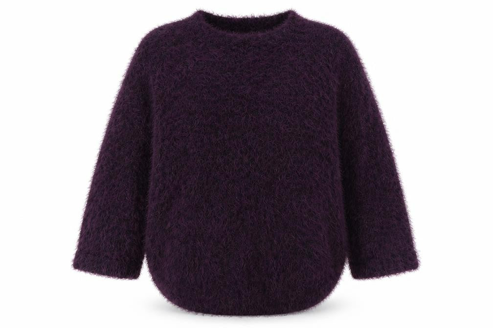 Front view of Bonmarché women’s purple round neck acrylic jumper, size M