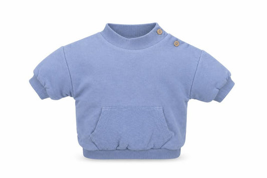 Front view of George boys’ blue cotton jumper, size 0-3, months button
