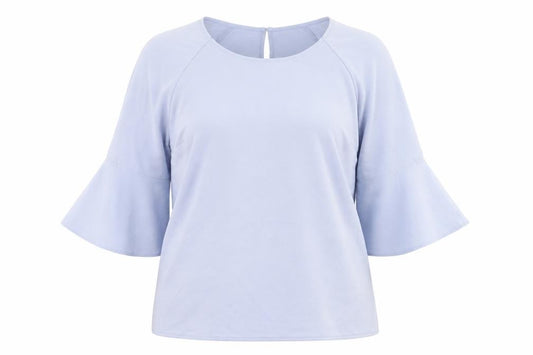 Front view of Damart women’s blue polyester basic t-shirt, size UK 16, crew neck
